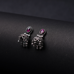 Elegant Oxidised Silver Jhumka Earrings