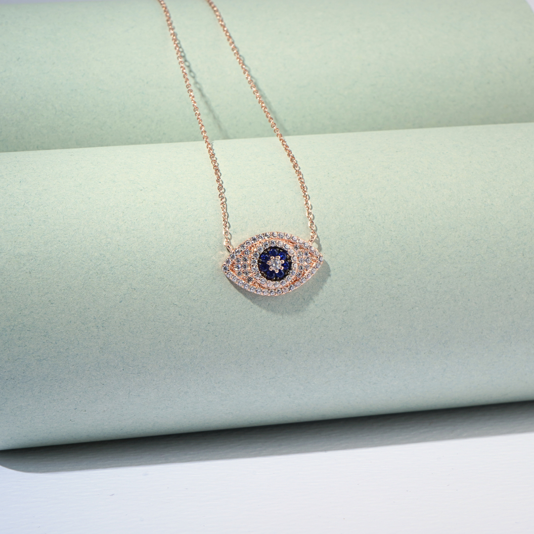 Classic Blue Evil Eye Rose Gold Chain Pendant