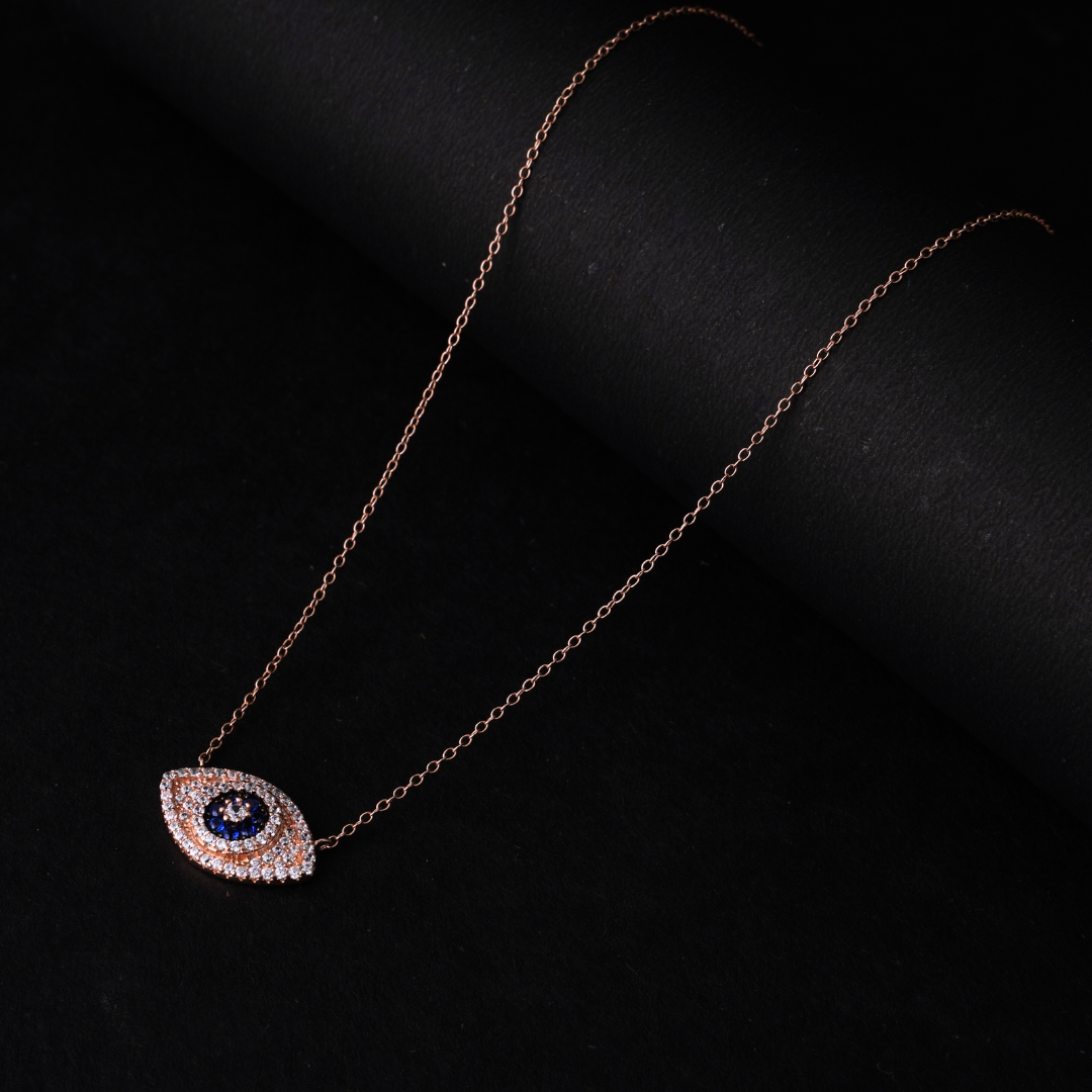 Classic Blue Evil Eye Rose Gold Chain Pendant