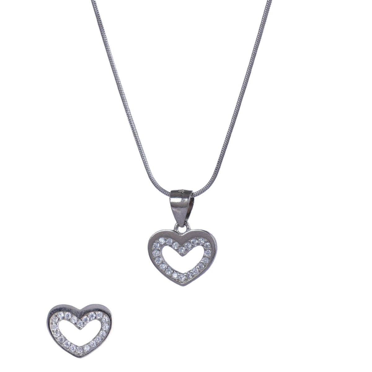 Silver Heart Chain Pendant Set