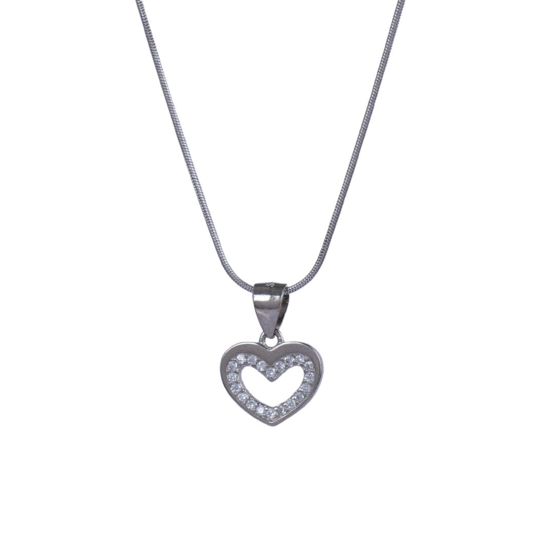 Silver Heart Chain Pendant Set