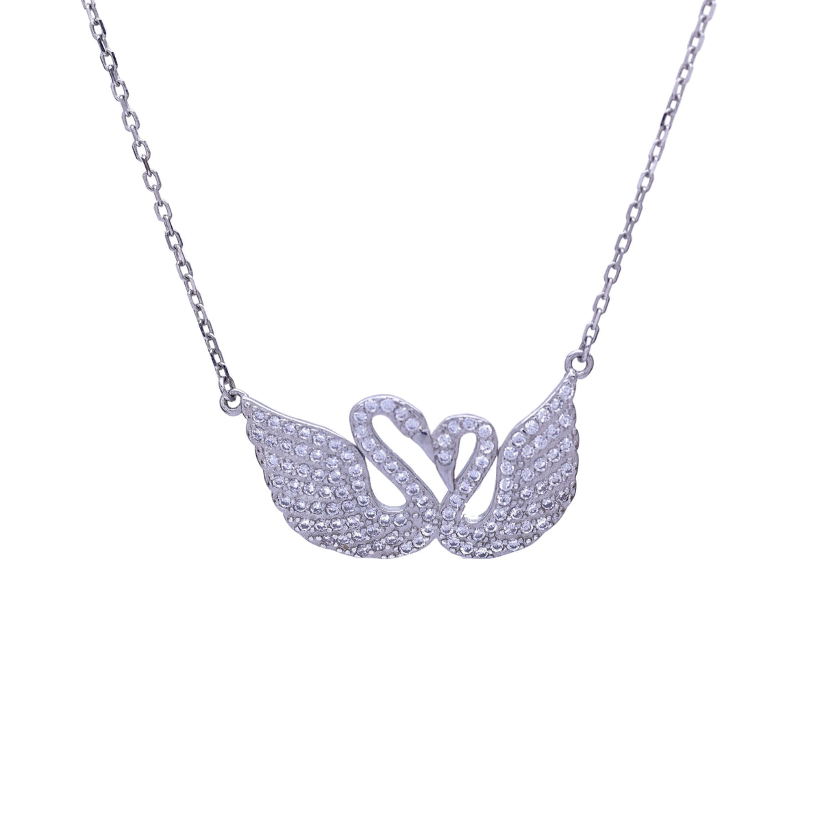 Silver Double Swan Crystal Chain Pendant