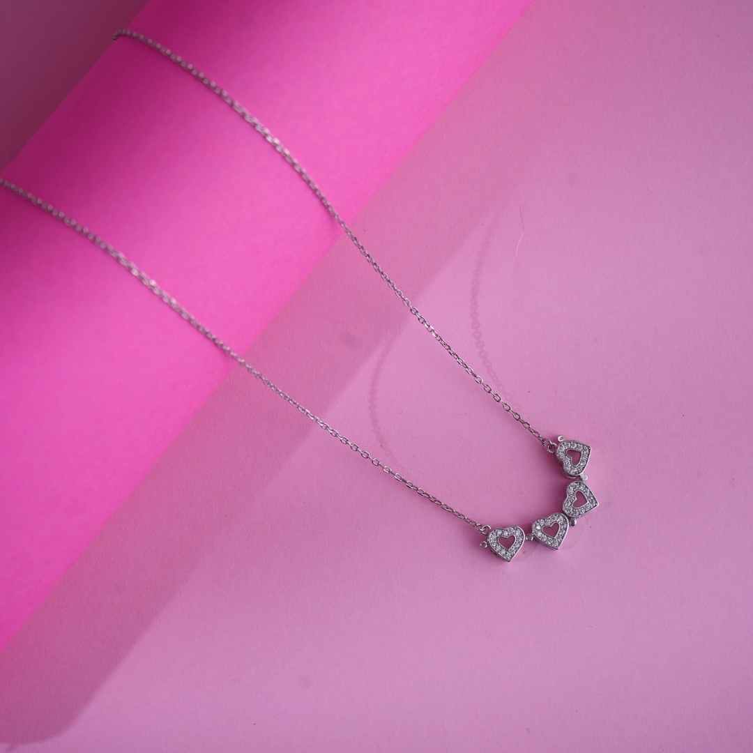 Silver Four Leaf Heart Chain Pendant