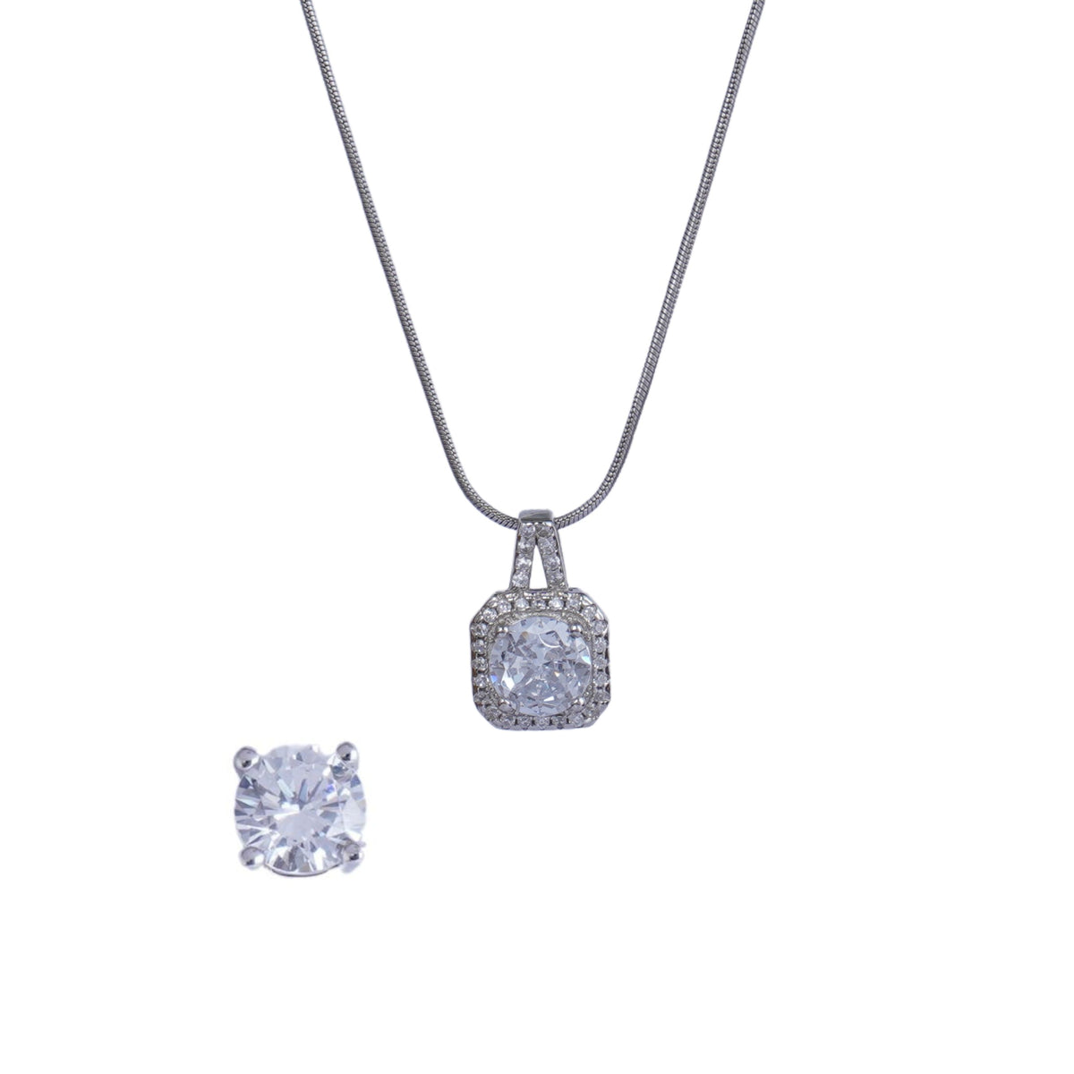 Silver Square Chain Pendant Set