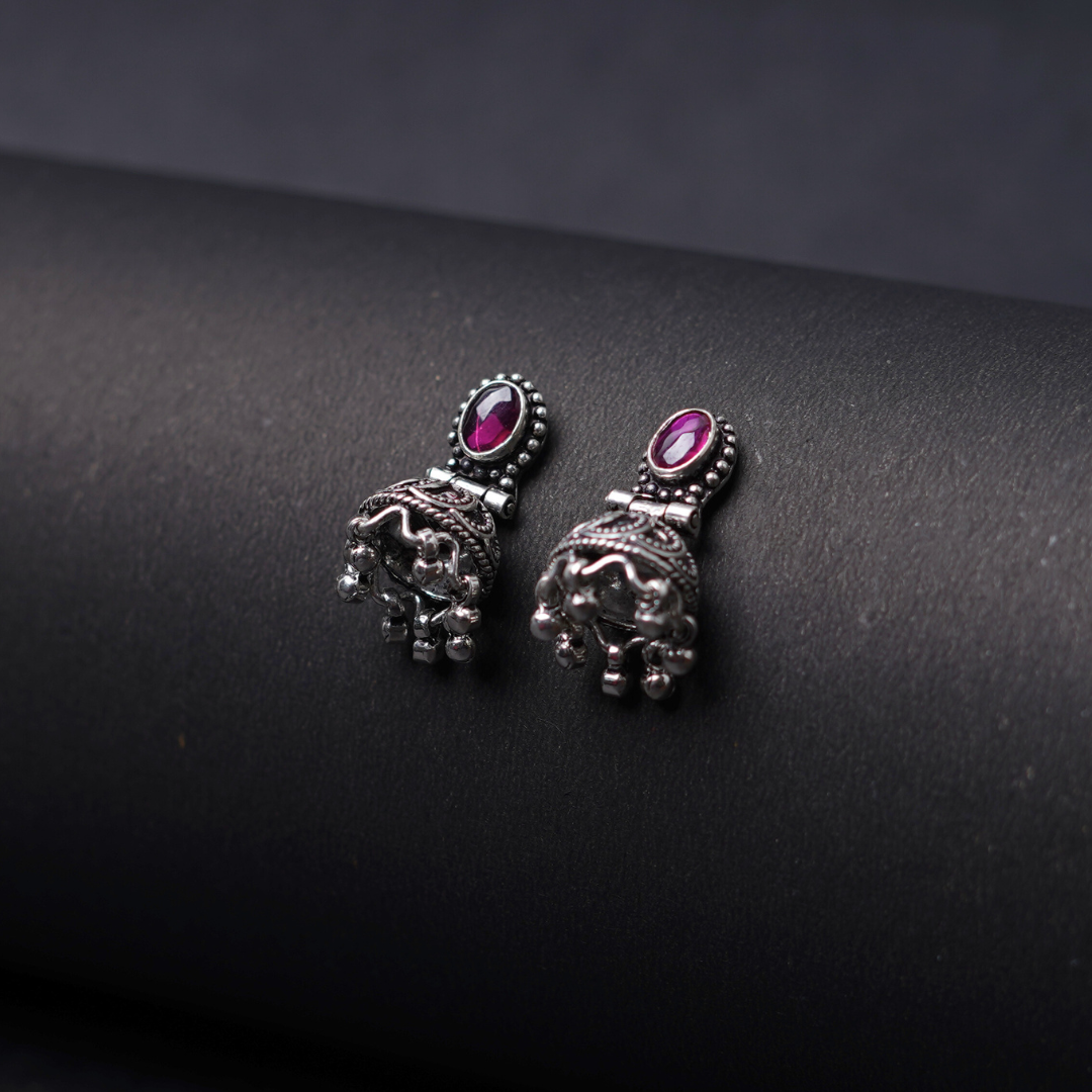 Elegant Oxidised Silver Jhumka Earrings