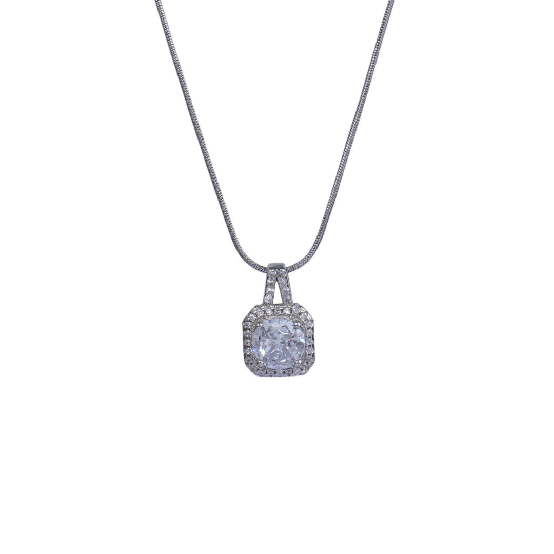 Silver Square Chain Pendant Set