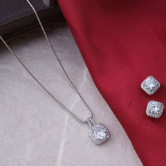 Silver Square Chain Pendant Set