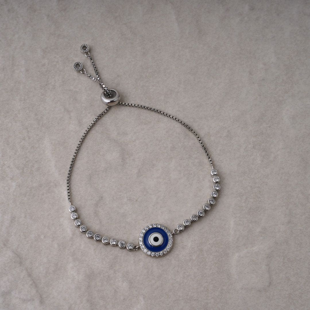 Evil Eye Silver Link Chain Bracelet