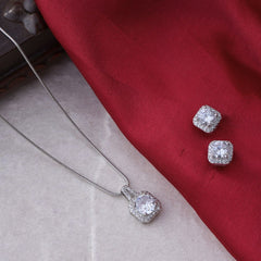 Silver Square Chain Pendant Set