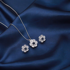 Silver Zircon Flower Bloom Set - silvermark