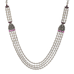 Classic Pearl Strand Oxidized Silver Necklace Set