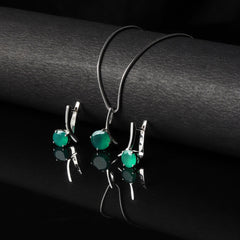 Circular Silver Green Stone Pendant Set - silvermark