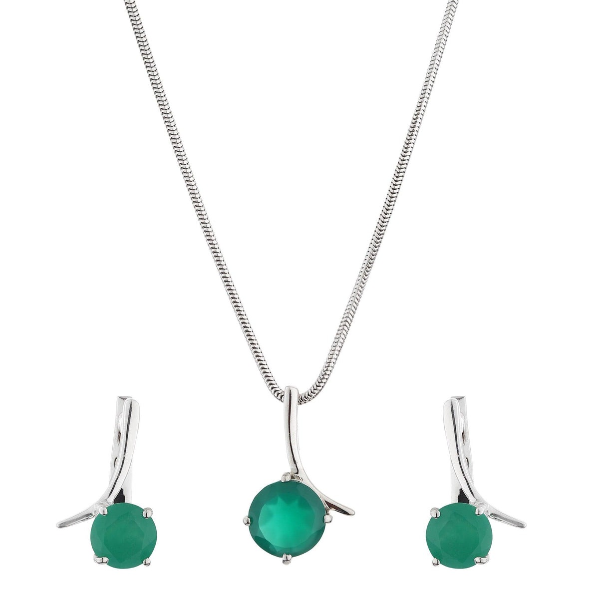 Circular Silver Green Stone Pendant Set - silvermark