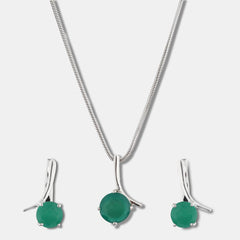 Circular Silver Green Stone Pendant Set - silvermark