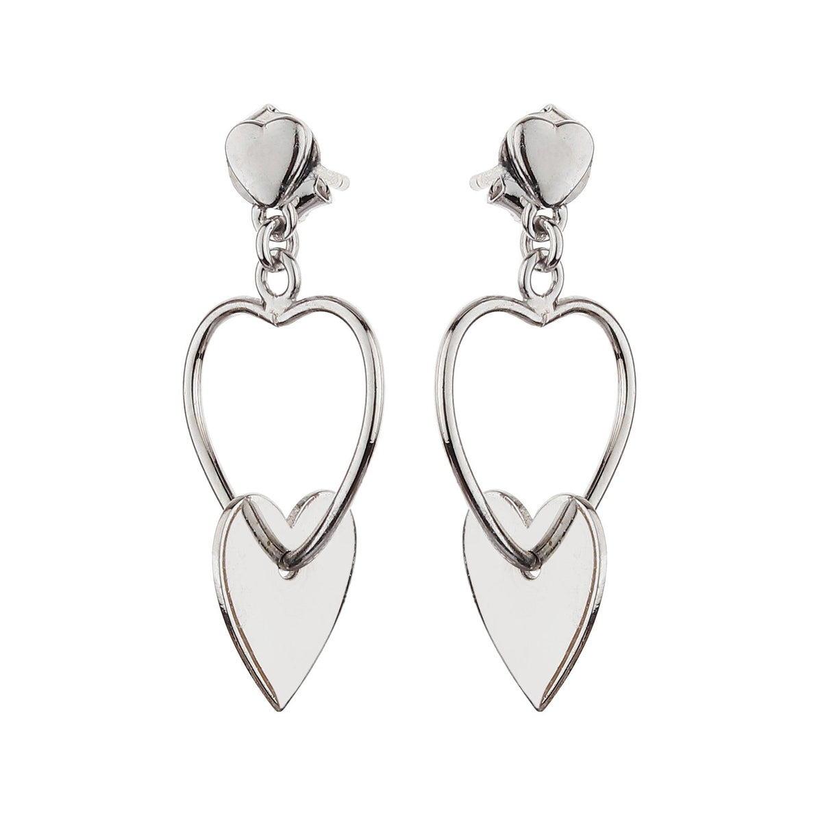 Silver Dangle Tri Heart Earrings - silvermark